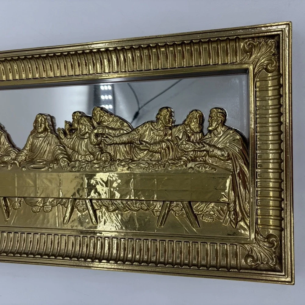 Vintage Home Interiors Last Supper Mirrored Plaque Wall Hanging Gold Made In USA